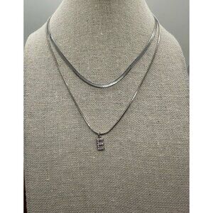 Letter E Necklace, Double Layer Initial E Pendant Necklace